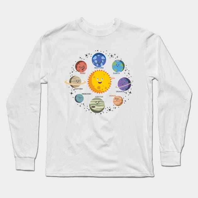 Solar System Planets - Galaxy Spaceman Gift For Men, Women, Kids Long Sleeve T-Shirt by Art Like Wow Designs